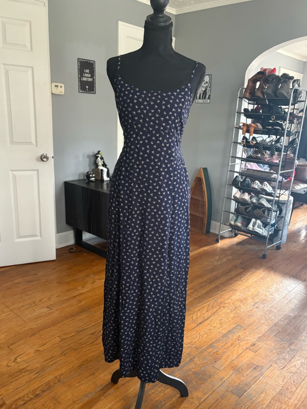 Pacsun Navy Blue White Floral Print Maxi Dress